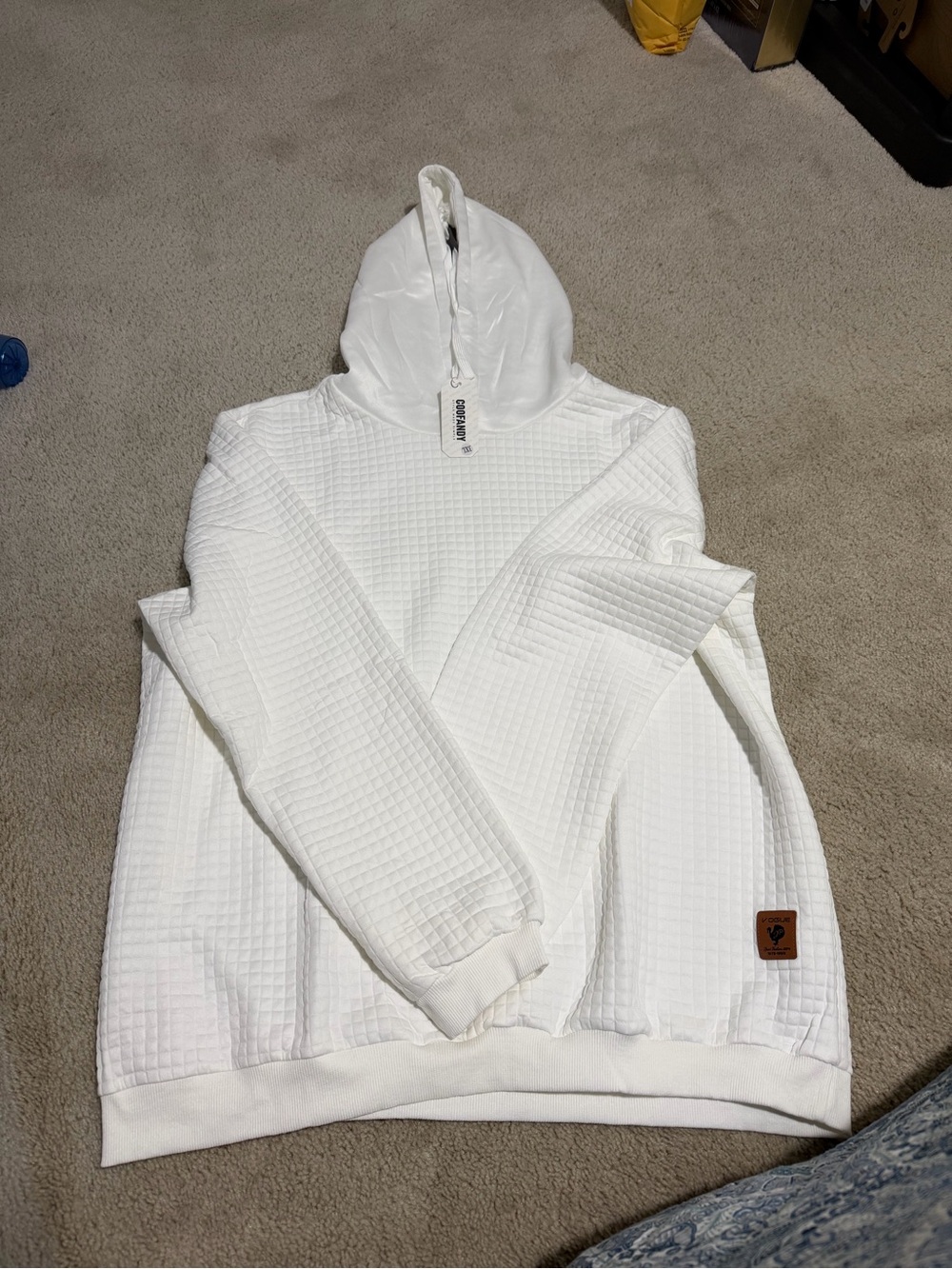 Men's White Waffle-Knit Hooded Pullover 3XL New